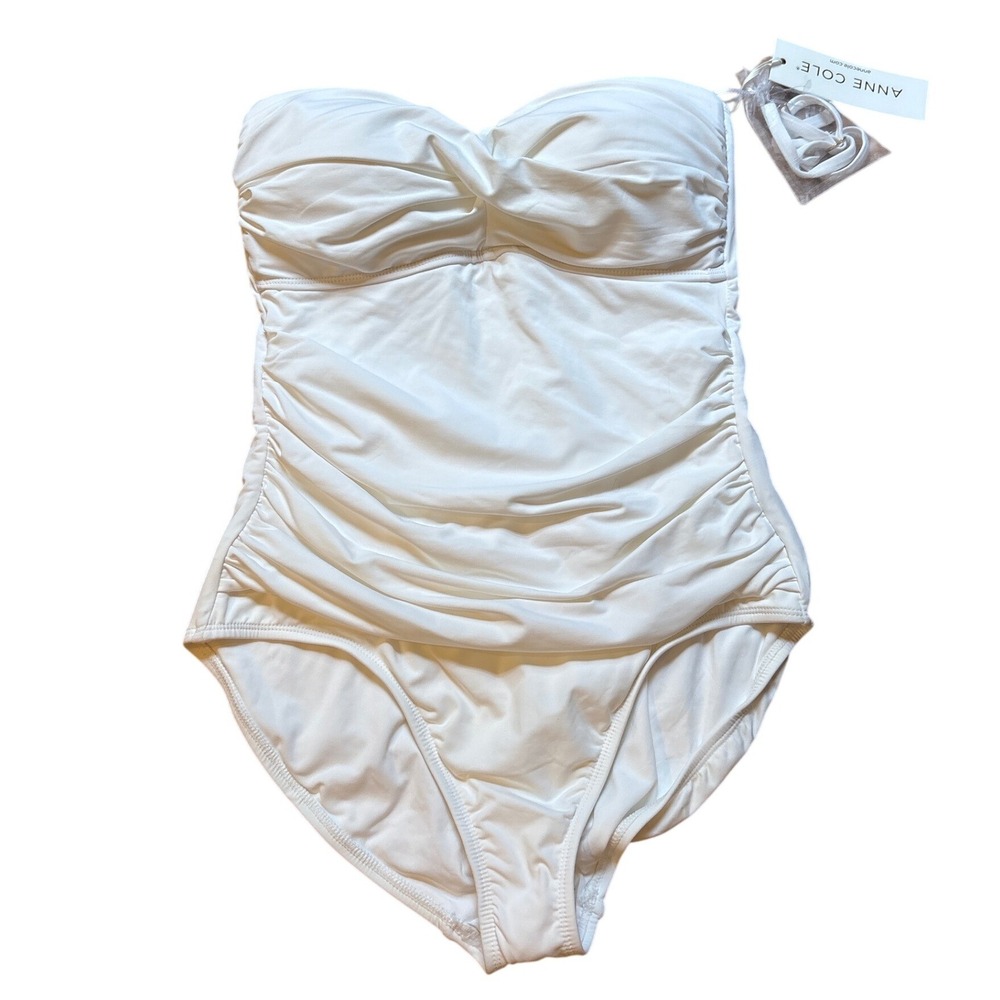 Anne‎ Cole One Piece Swimsuit Women White New Ruched Twist Bandeau SIZE 10